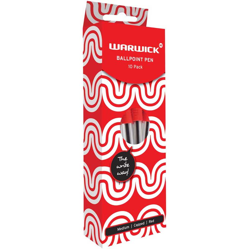 Warwick Pen Ballpoint Red Capped Medium Box 10