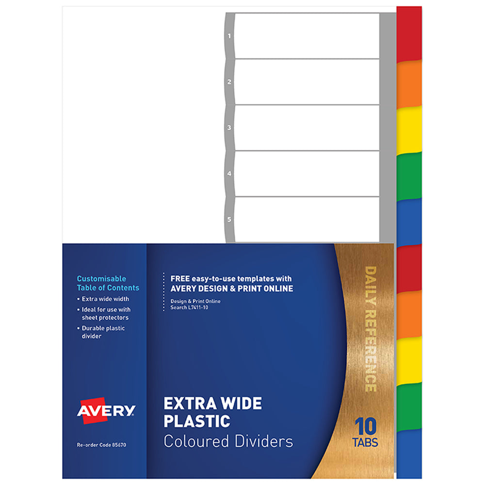 Avery Dividers A4 10 Tab Coloured Pp Extra Wide