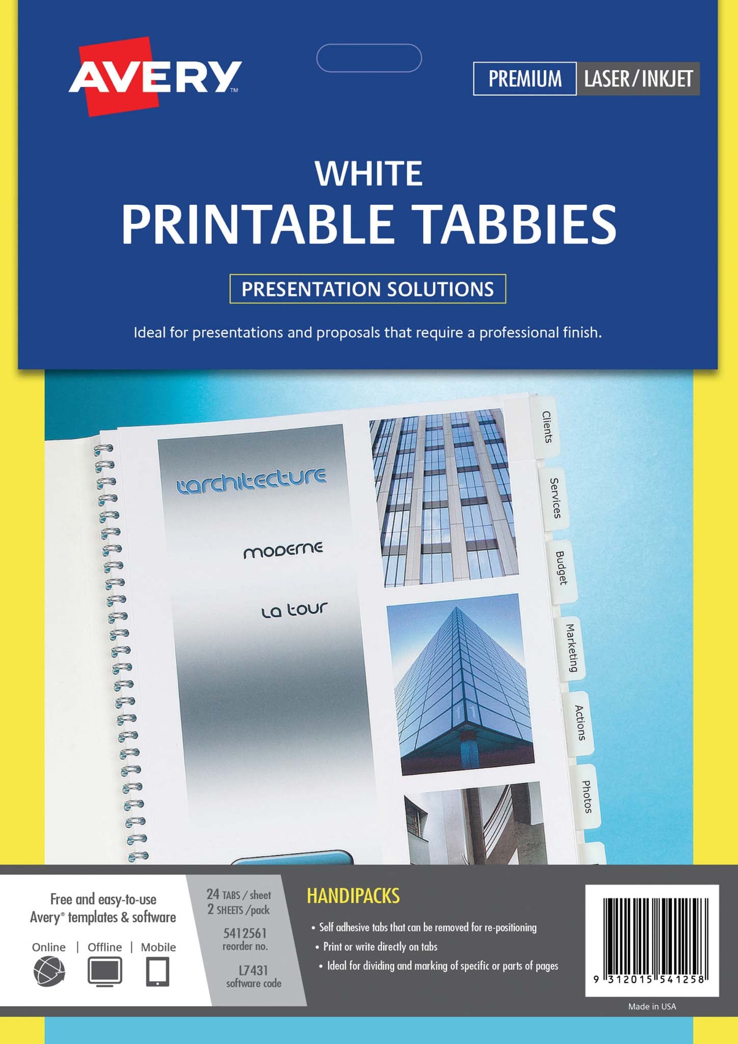 Avery Printable Tabbies L7431 A4 48 Tabs White