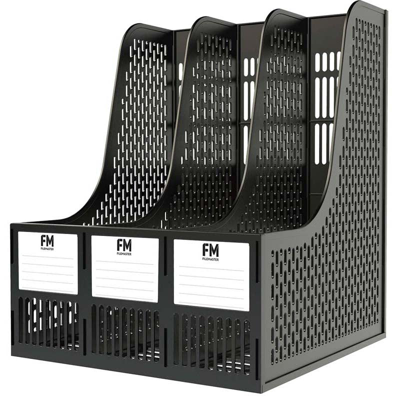 FM Magazine Holder File Document 3 Grid Black Plastic