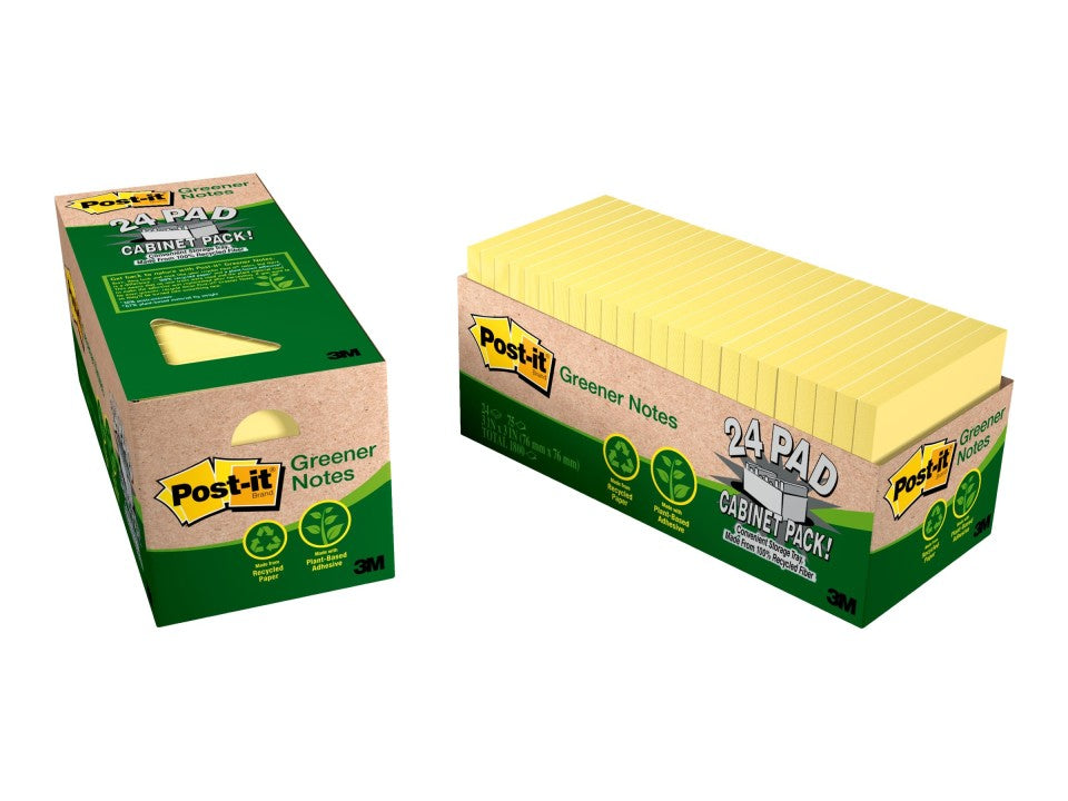 Post-it Greener Notes 654R-24CP-CY 76x76mm Yellow Cabinet Pack 24