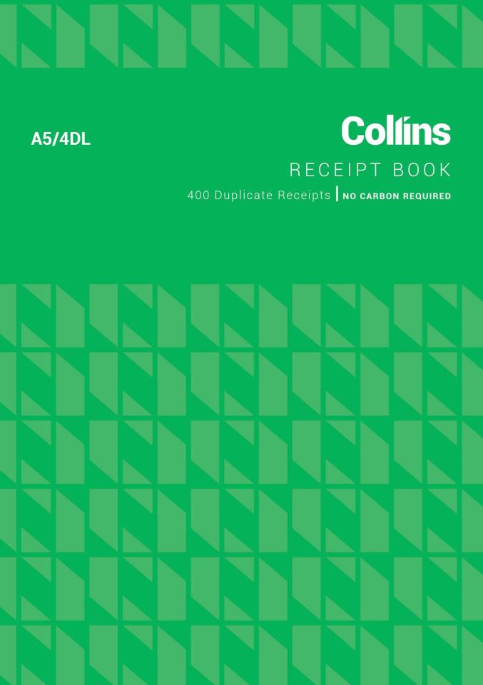 Collins Cash Receipt A5 4dl 100 Leaf Duplicate No Carbon Required