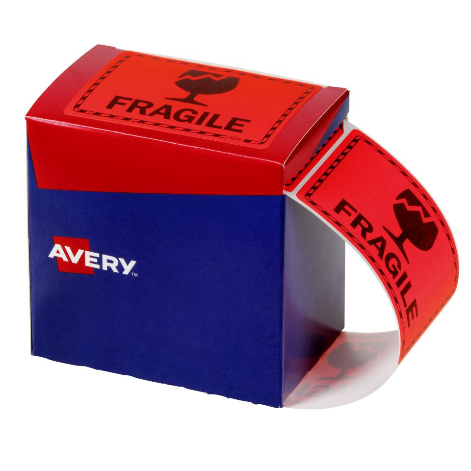 Avery Fragile Labels, 75 x 99.6mm, Orange, 750 Labels (932603)
