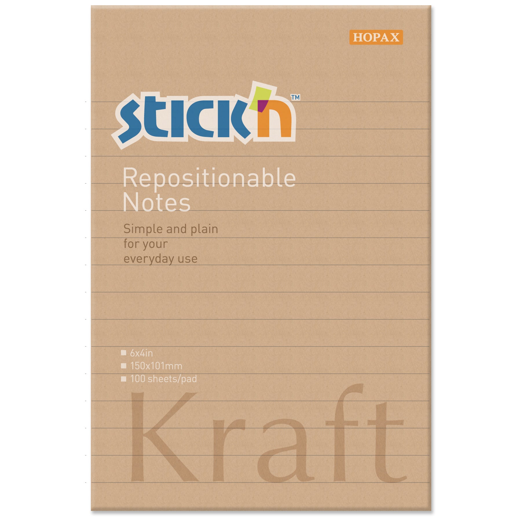 Stick'n Note 101x152mm 100 Sheet Kraft
