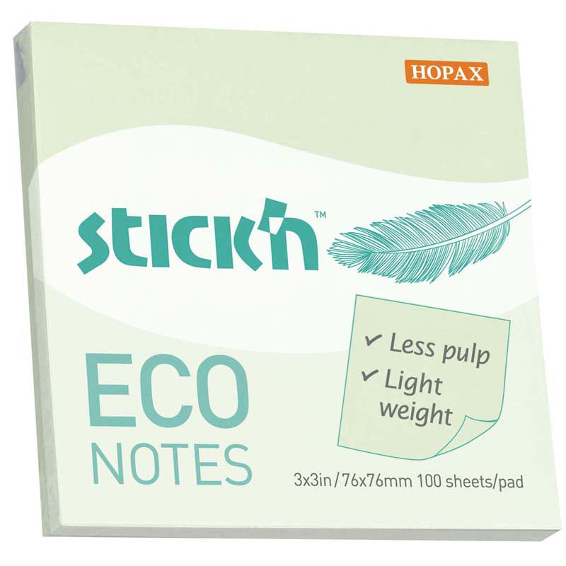 Stick'n Eco Green Pastel 76x76mm 100 Sheets