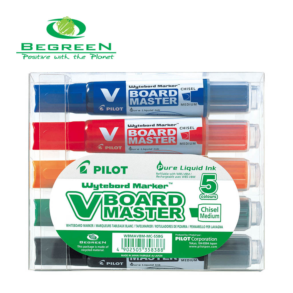 Pilot Marker V Whiteboard Master Chisel Medium Tip 5 Colour Pack (WBMA-VBM-MC-S5BG)