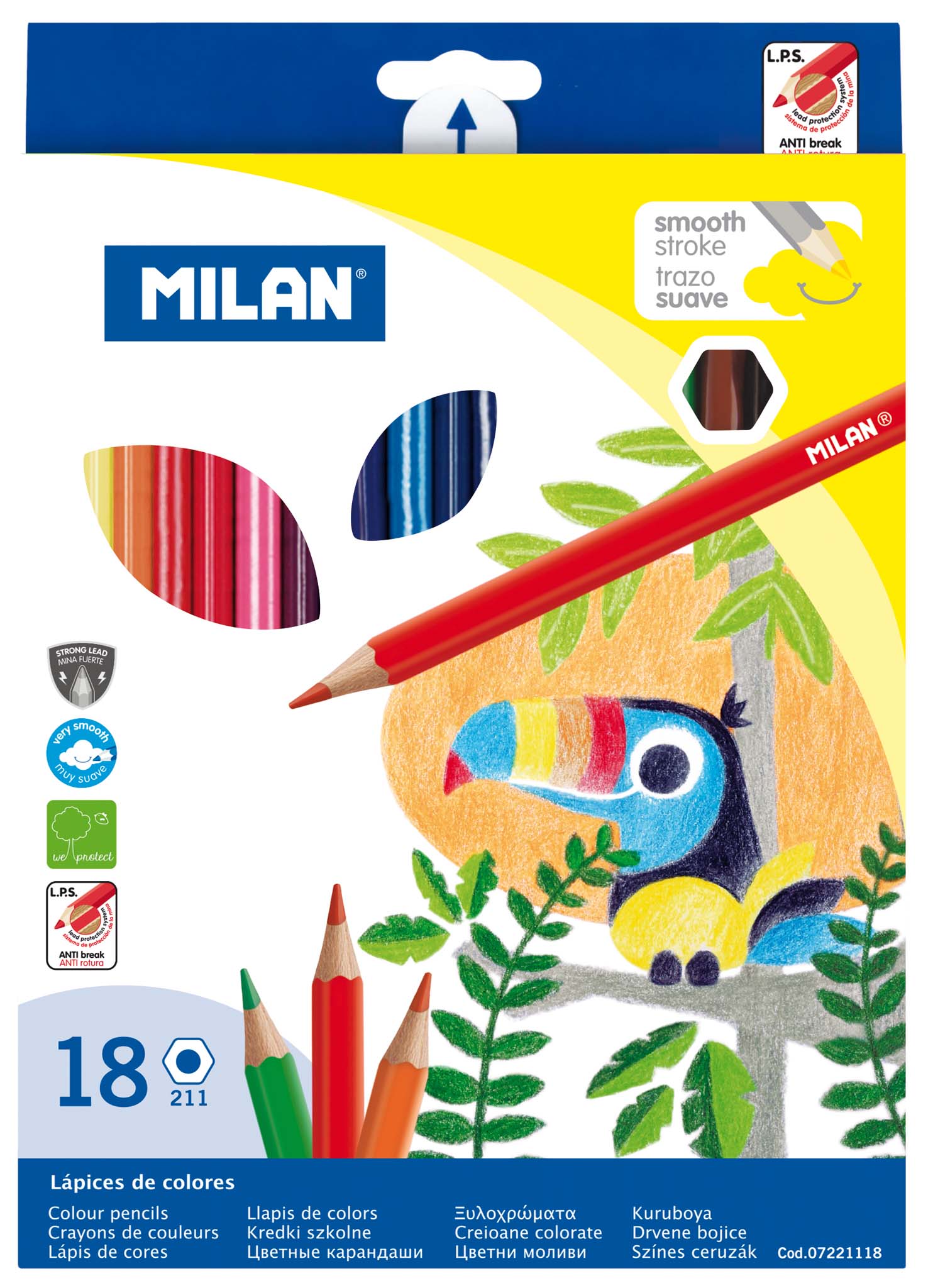 Milan Coloured Pencils Hexagonal Pack 18 Assorted Colours