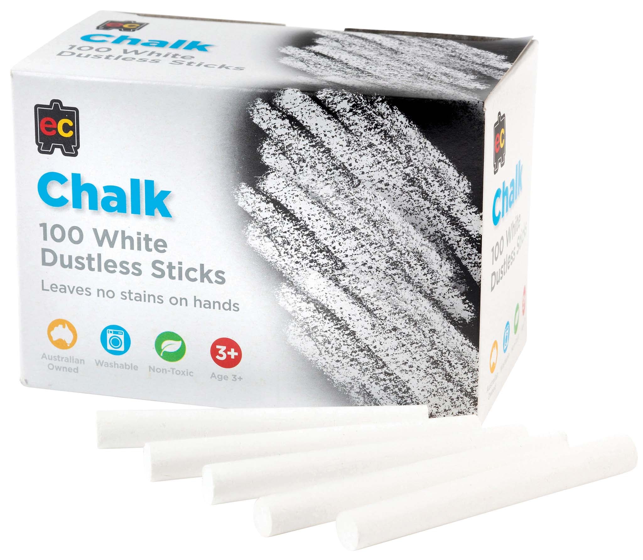 EC Dustless Chalk White Box 100