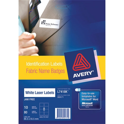 Avery Label Fabric Badge 80 Pack, 15 Sheets