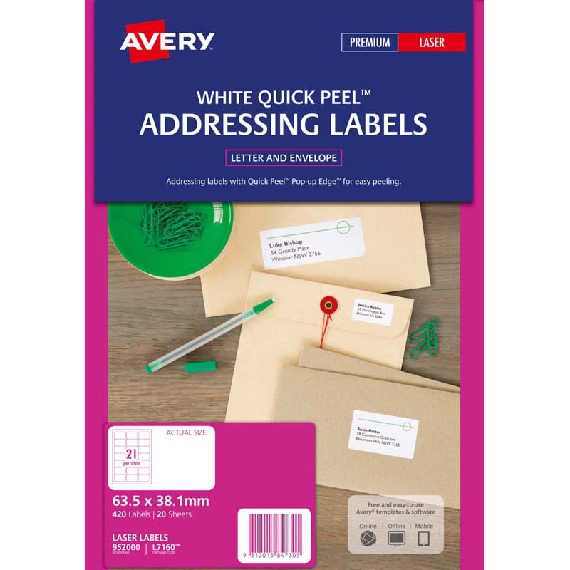 Avery Label L7160-20 20 Sheets Laser