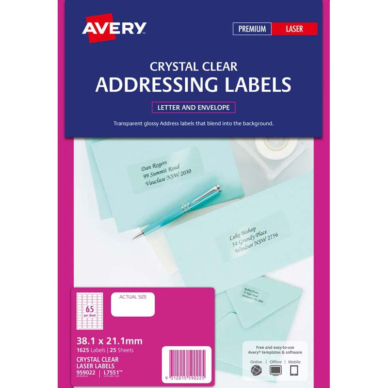 Avery Label L7551-25 Clear 25 Sheets