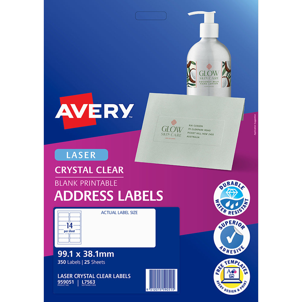 Avery Label L7563-25 Clear 14up 25 Sheets