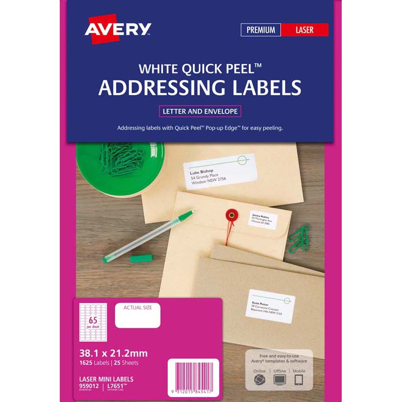 Avery Label L7651 959012 White 25 Sheets