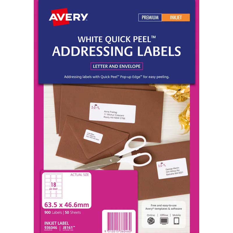Avery Label J8161-50 Inkjet 50 Sheets