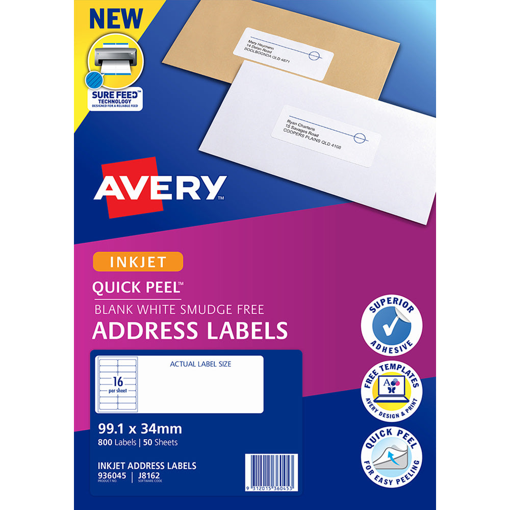 Avery Label J8162-50 Inkjet FSC Mix Credit 16up 50 Sheets