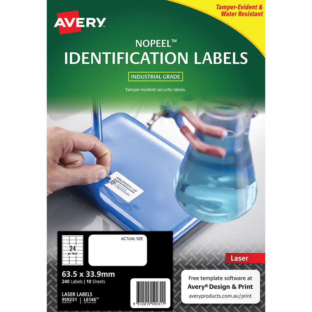 Avery No Peel Label L6146 White 24up 10 Sheets Laser 63.5x33.9mm