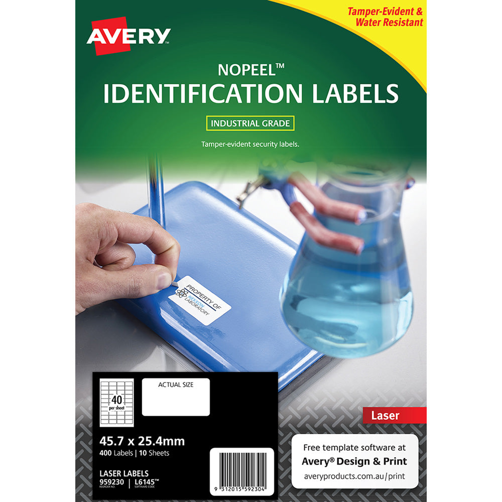 Avery No Peel Label L6145 White 40up 10 Sheets Laser 45.7x25.4mm
