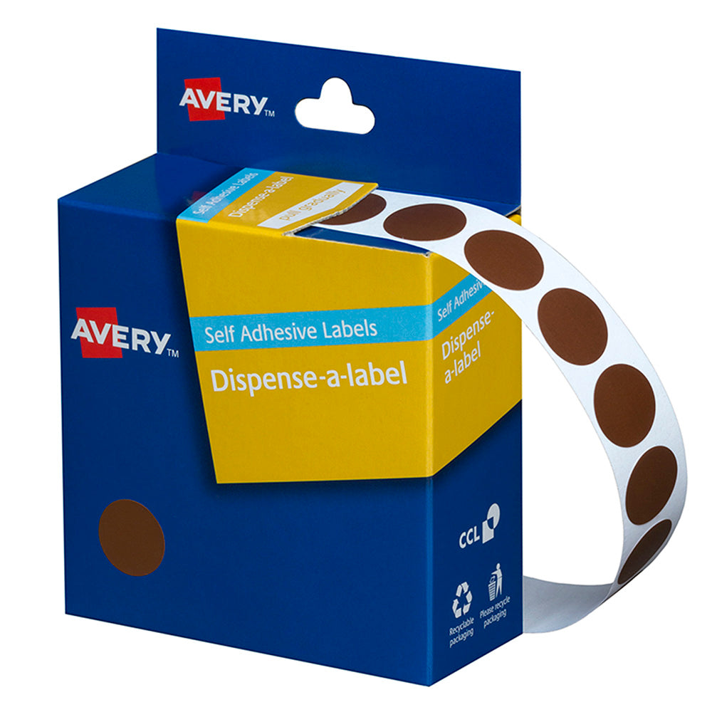 Avery Label Dispenser DMC14BR Brown Round 14mm 1050 Pack