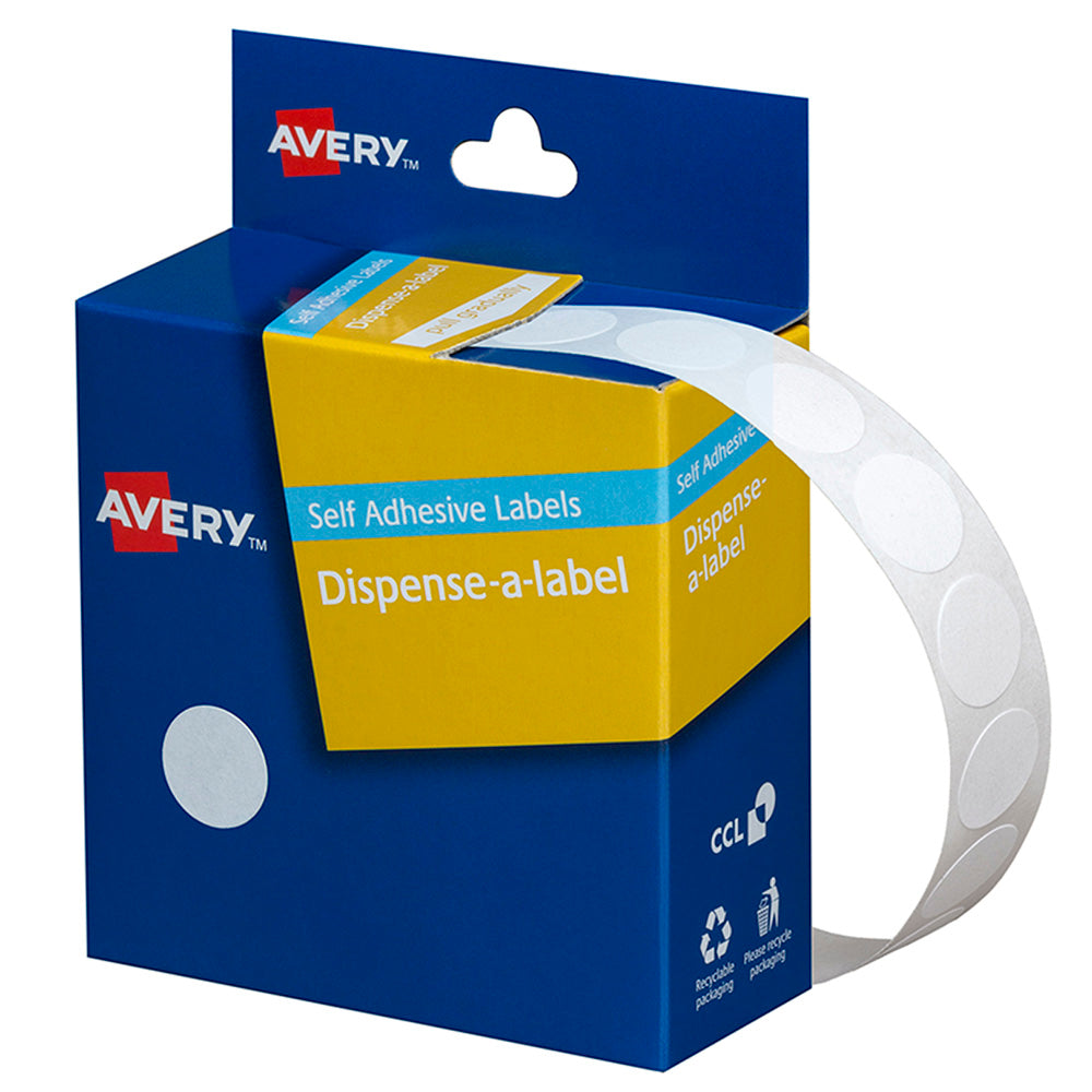 Avery Label Dispenser DMC14W White Round 14mm FSC Mix Credit 1200 Pack