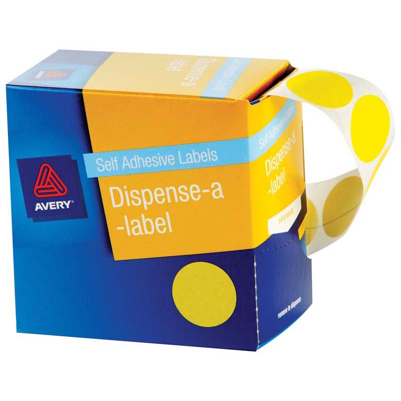 Avery Label Dispenser Dmc24y Yellow Round 24mm 500 Pack  (937247)