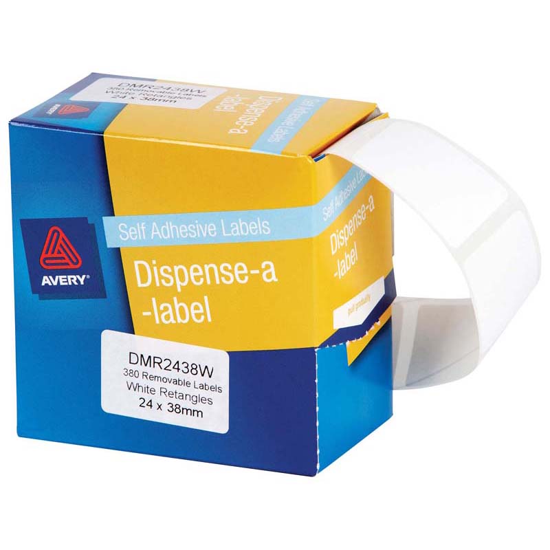 Avery Label Dispenser Dmr2438w 24x38mm White 380 Pack