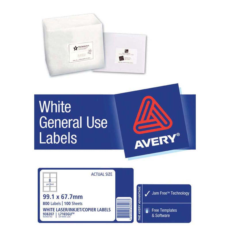 Avery Label L7165 General Use A4 8up 8/Sheet 100 Sheets