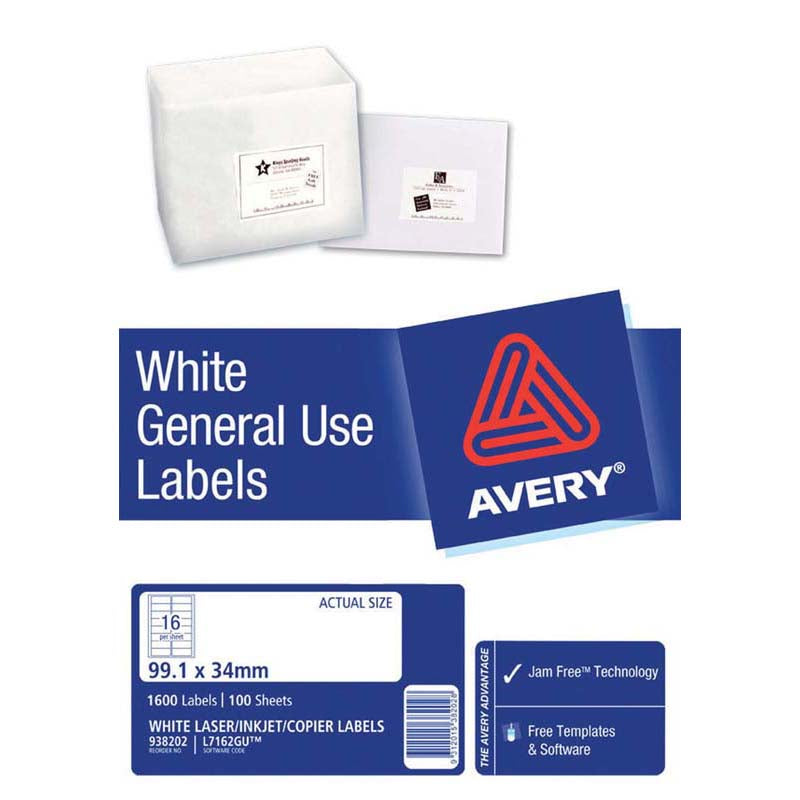 Avery Label L7162 General Use A4 16up 16/Sheet 100 Sheets 938202