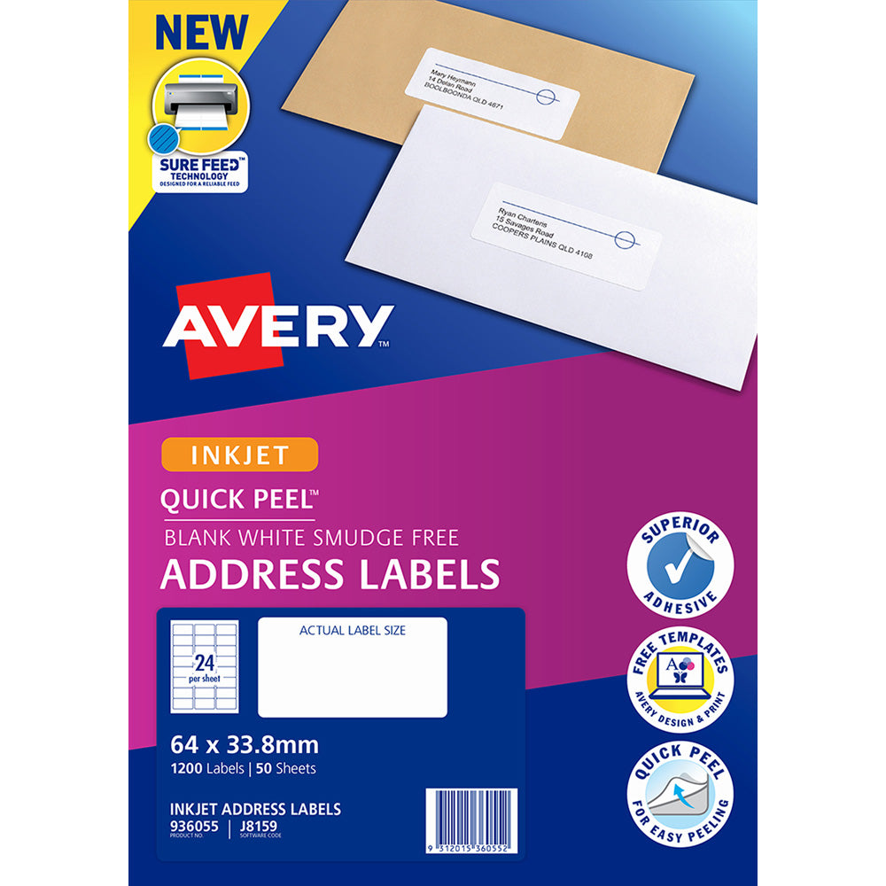 Avery Label J8159-50 Inkjet FSC Mix Credit 24up 50 Sheets