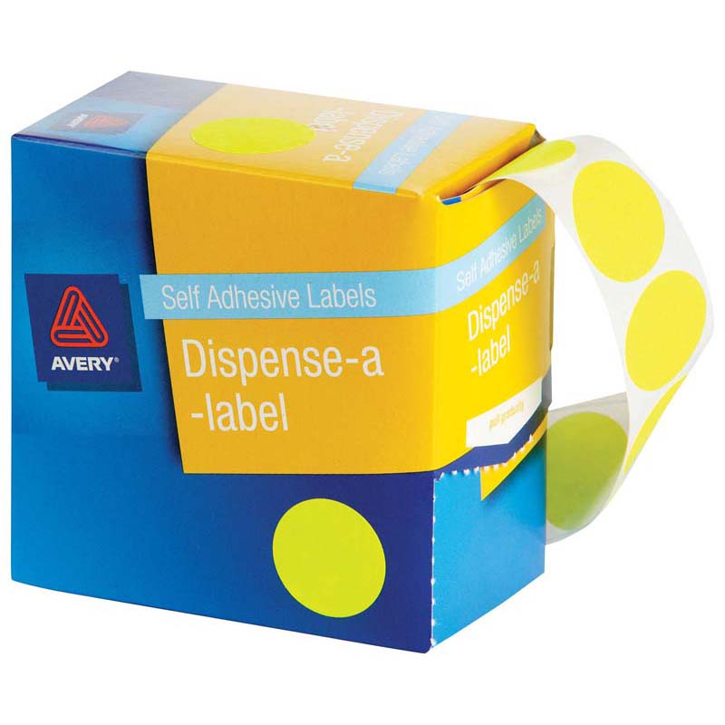 Avery Label Dispenser Dmc24fy Yellow Fluoro Round 24mm 350 Pack