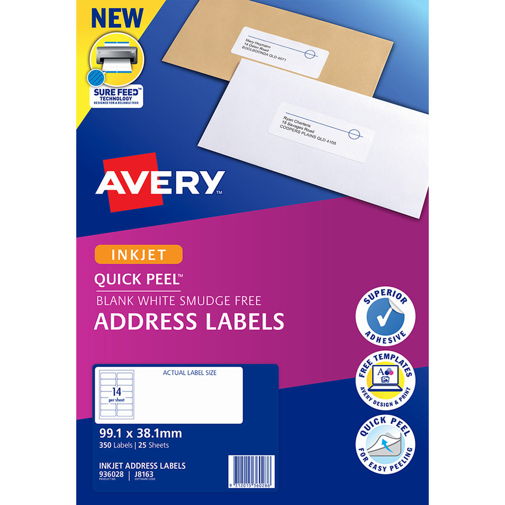 Avery Label J8163-25 Inkjet FSC Mix Credit 14up 25 Sheets