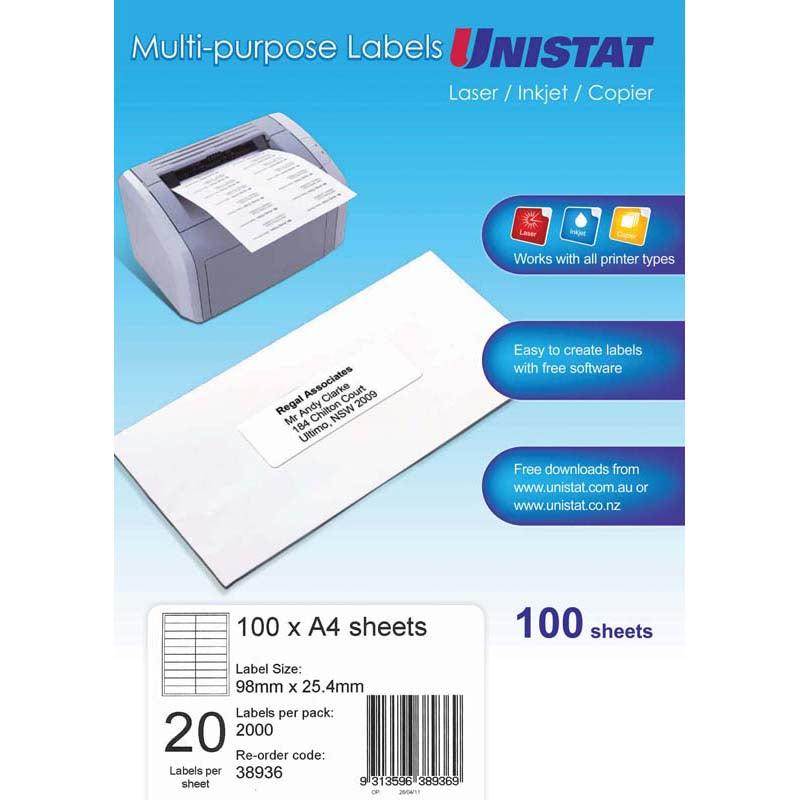 Unistat Label Dl 20up 98x25.4 100 Pack
