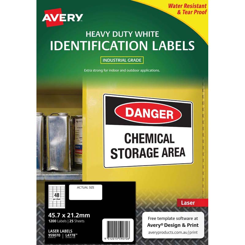 Avery Heavy Duty Id Label L4778 White 48 Up 25 Sheets Laser 45.7x21.2mm