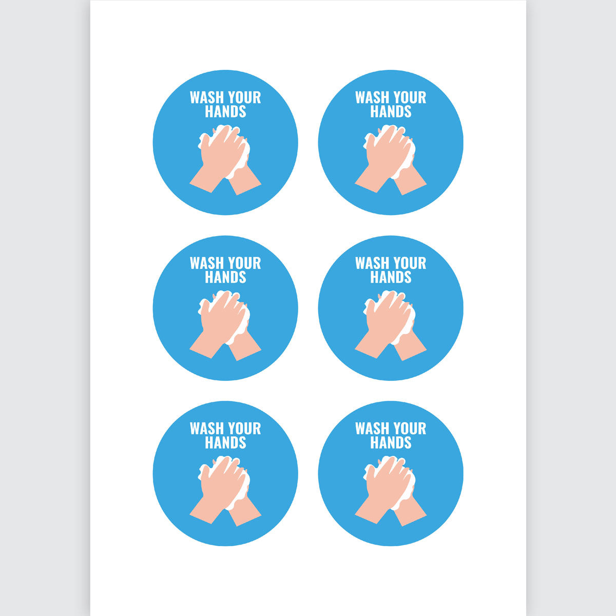 Avery Pre-Printed Self-Adhesive Sign Wash Your Hands Round 6up 5 Sheets