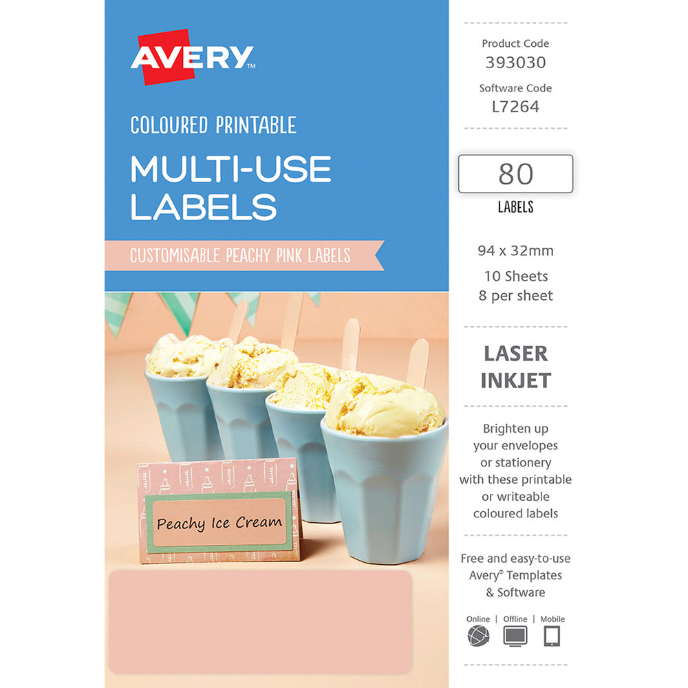 Avery Labels L7264 Peach 32x94 A5 8up 10 Sheets 393030