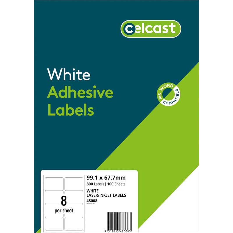 Celcast Labels A4 99.1x67.7mm FSC Mix Credit 8up 100 Sheets