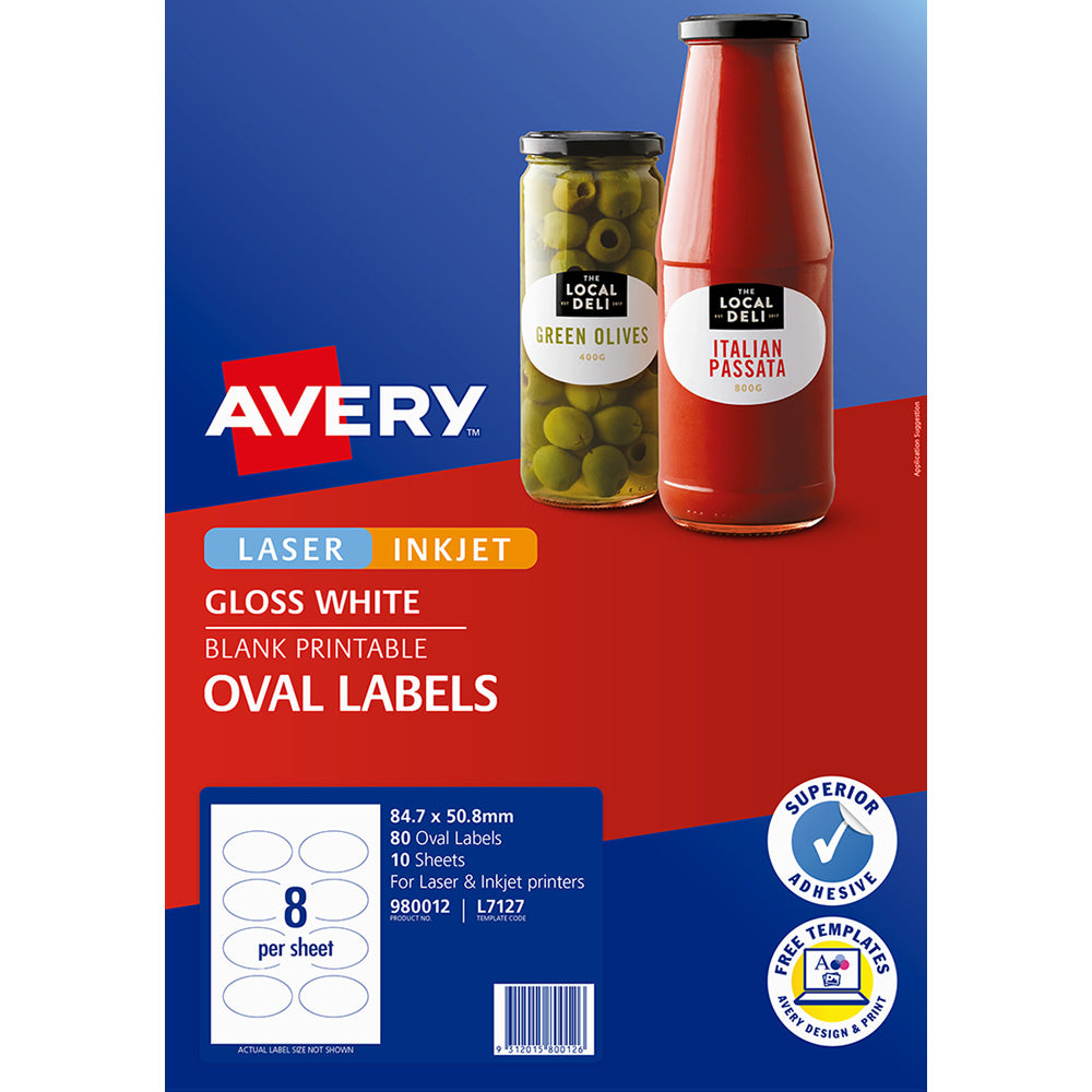 Avery Label L7127 Oval Glossy FSC Mix Credit 9up 10 Sheets