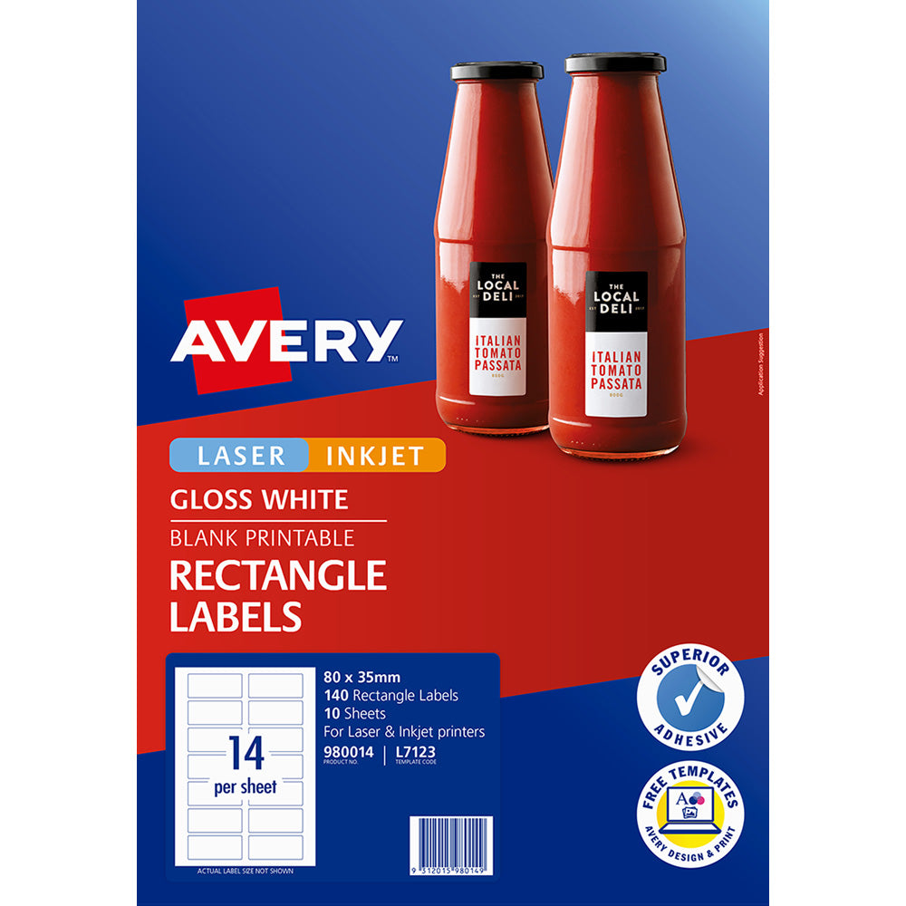 Avery Label L7123 Rectangular Glossy Label FSC Mix Credit 14up 10 Sheets