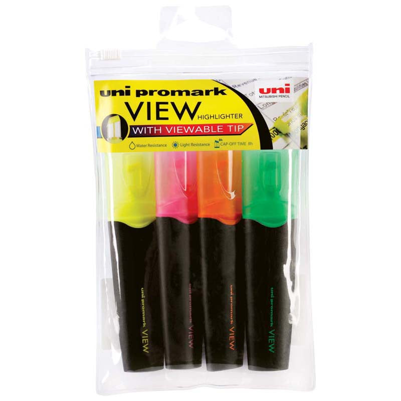 Uni Promark Highlighter 5.2mm Chisel Hangsell 4 Pack USP-200