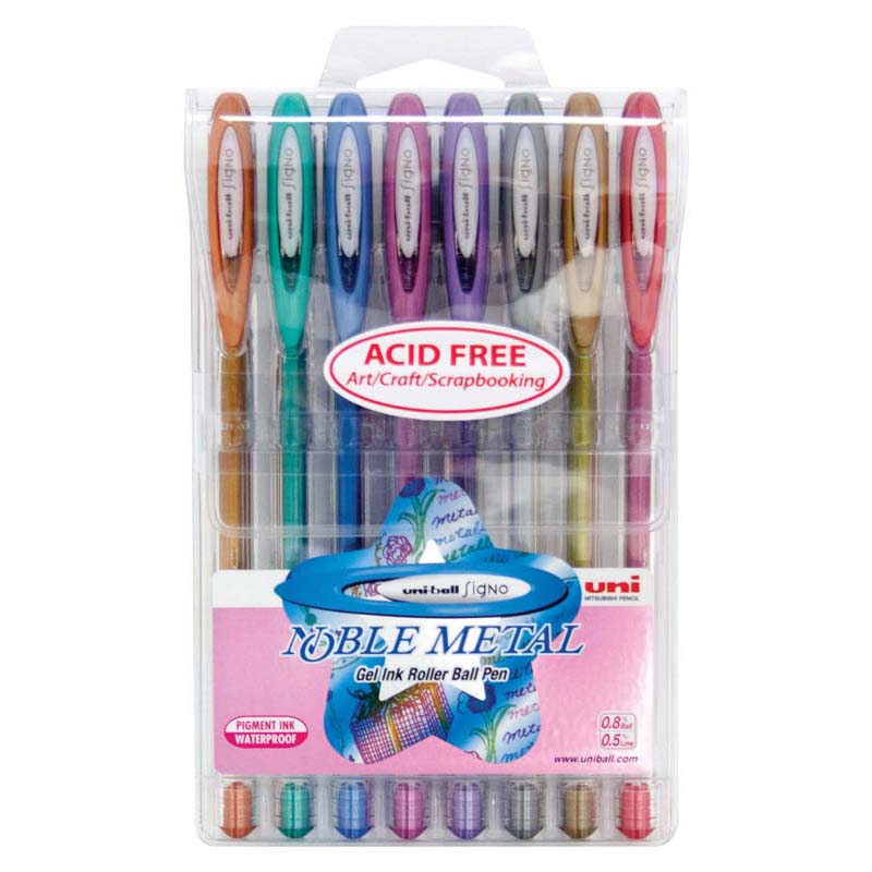Uni-ball Signo Nobel 0.8mm Metal Capped Pack 8 Asstd UM-120