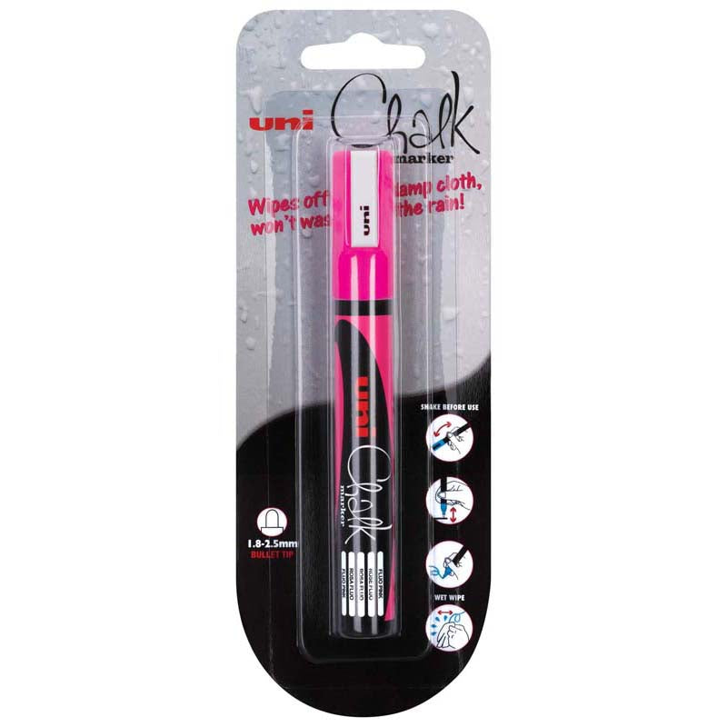 Uni Chalk Marker 1.8-2.5mm Bullet Hangsell Fluoro Pink PWE-5M