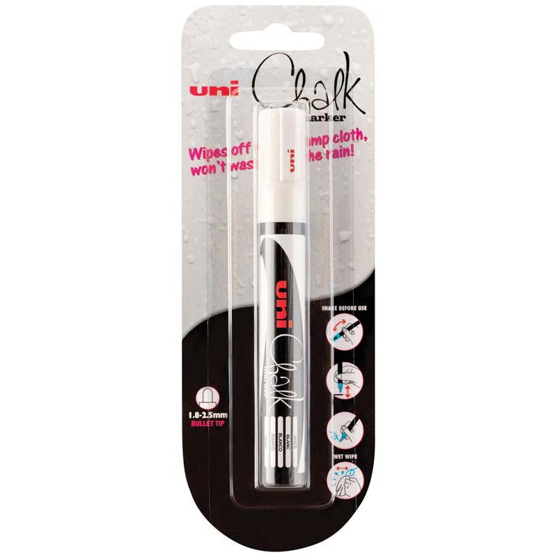 Uni Chalk Marker 1.8-2.5mm Bullet Hangsell White PWE-5M
