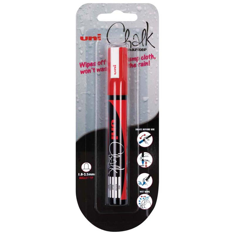 Uni Chalk Marker 1.8-2.5mm Bullet Hangsell Red PWE-5M