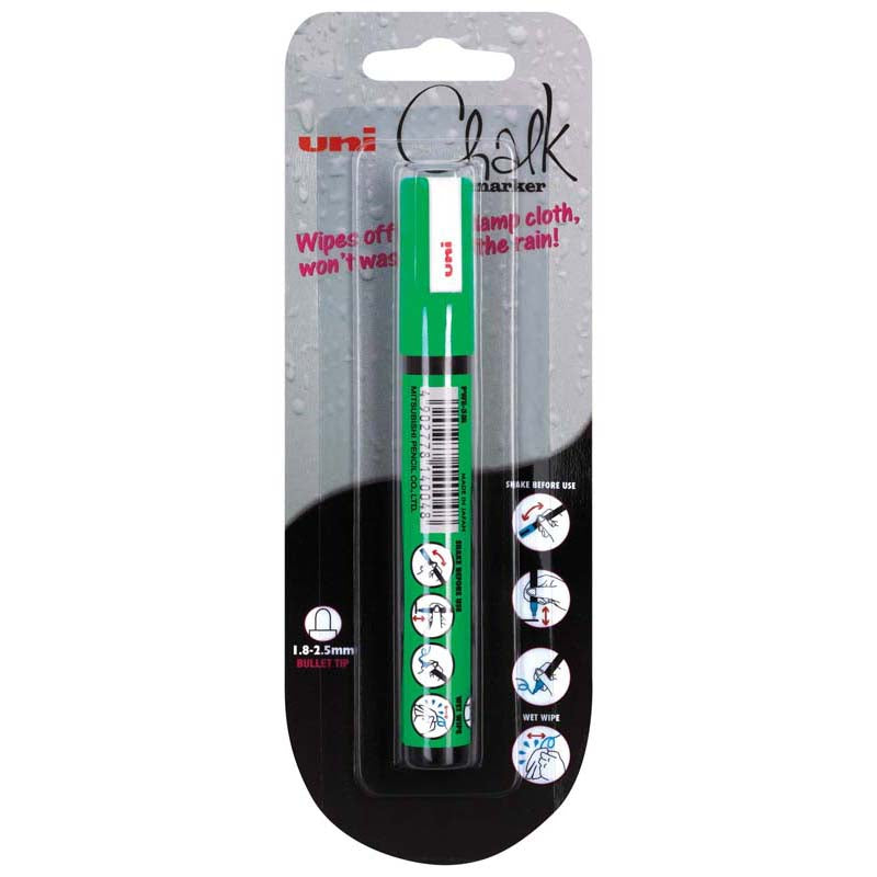 Uni Chalk Marker 1.8-2.5mm Bullet Hangsell Fluoro Green PWE-5M