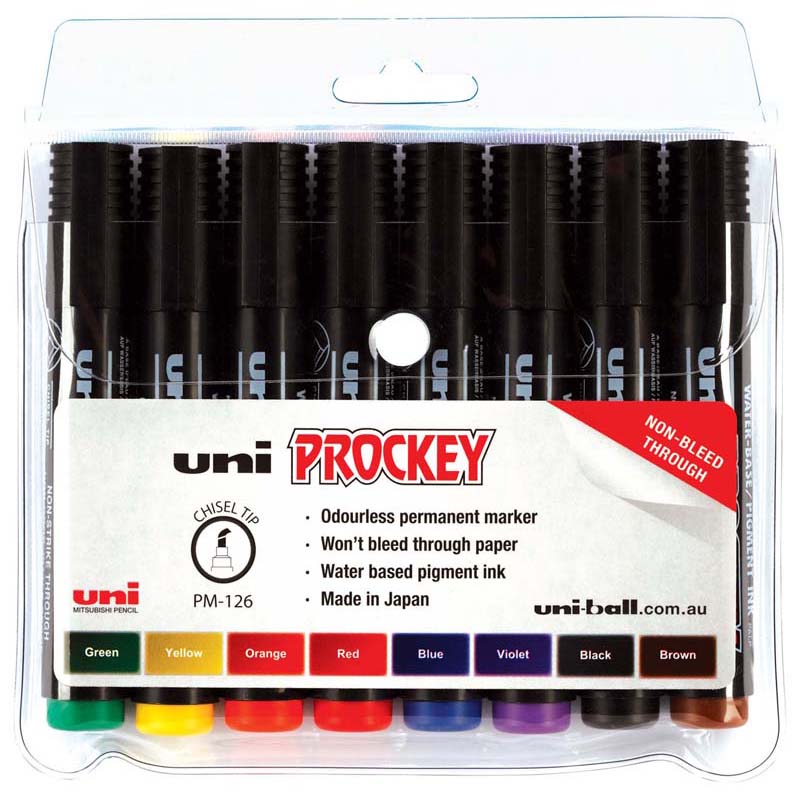 Uni Prockey Marker 5.7mm Chisel Tip 8 Pack PM-126