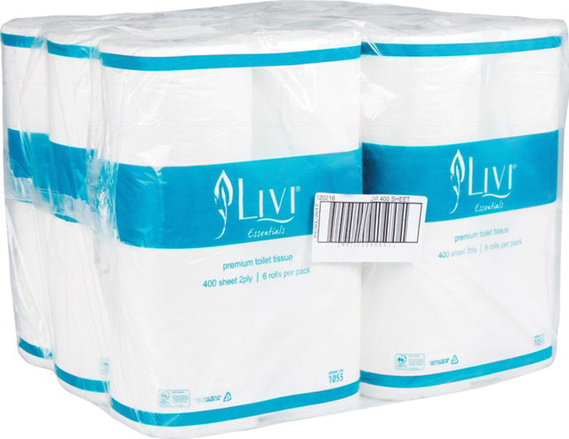Livi Essentials Toilet Paper Tissue 2Ply 400 Sheet 6Roll/Pk Ctn 36