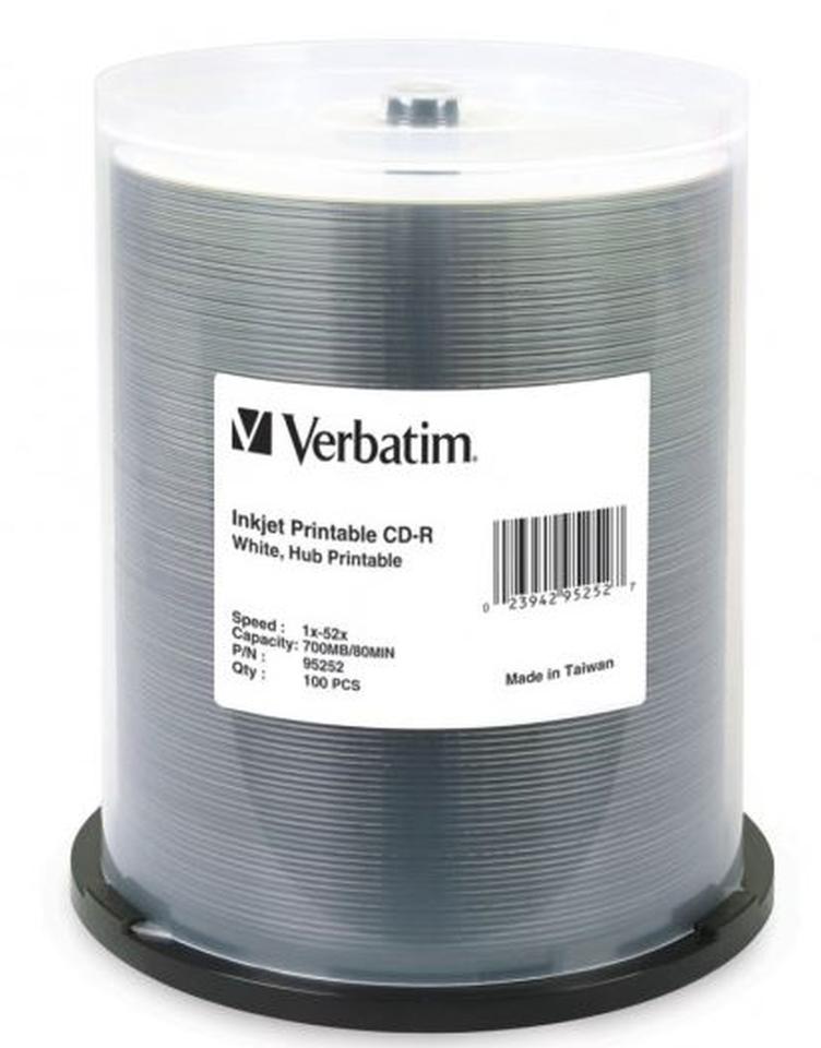 Verbatim Cd-r 52x White Printable 100 Pack On Spindle