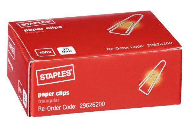 Paper Clips 25mm Triangular Steel Box 100