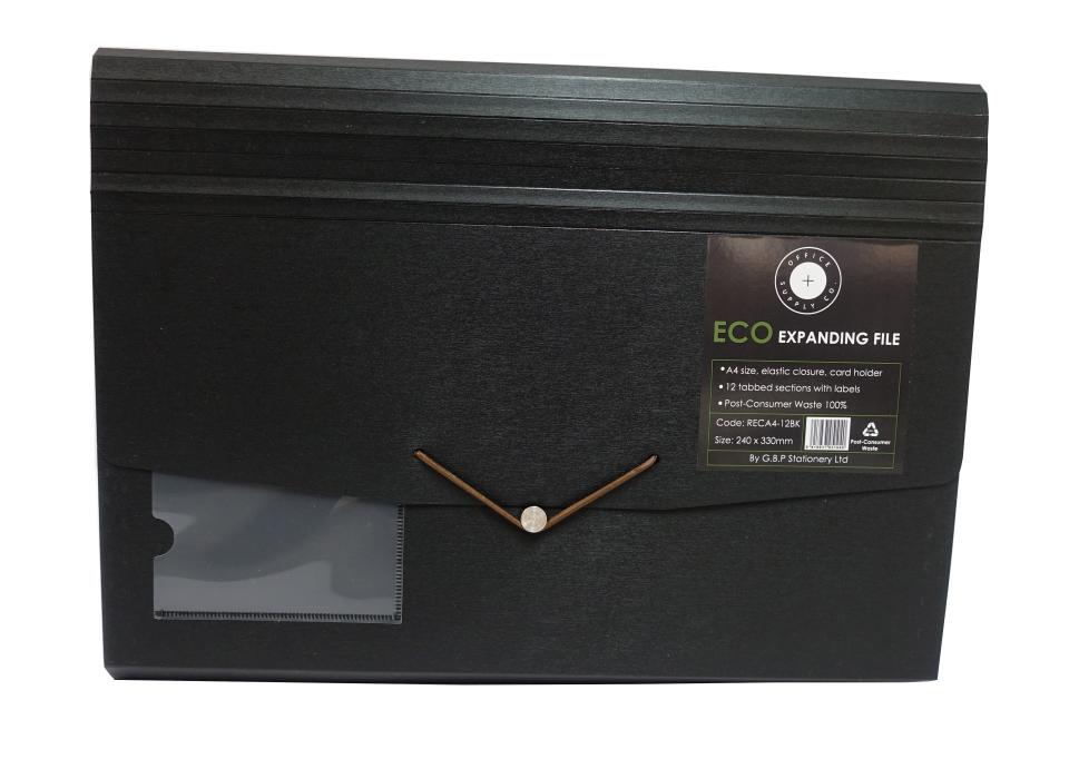 Office Supply Co. 100% Recycled Expanding File 13 Pocket Black