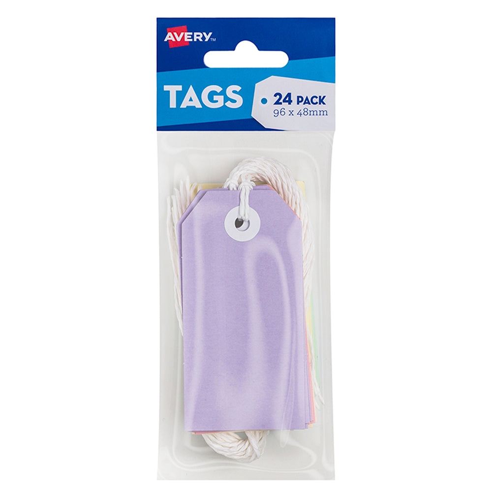 Avery Pastel Multi-Colour Tags w/ String 96x48mm 24 pack