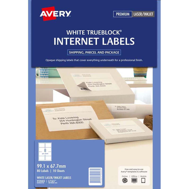 Avery Label L7165 Internet Shipping 8/Sheet 99.1x67.7mm 10 Pack